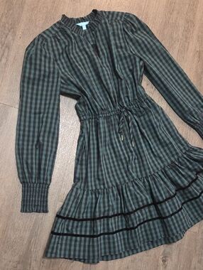 Draper James RSVP • Green and Black Gingham Drawstring Midi Dress